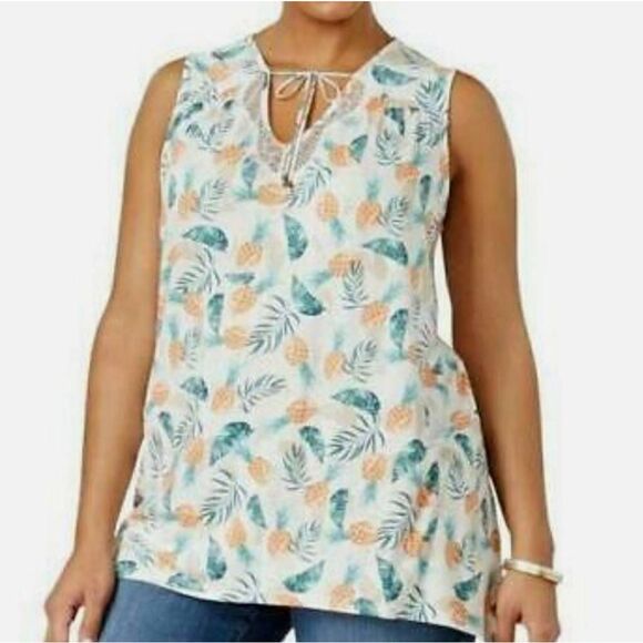 Style & Co. Womens Tank Pineapple Toss Shark Bite Hem Plus 2X New - Picture 1 of 10